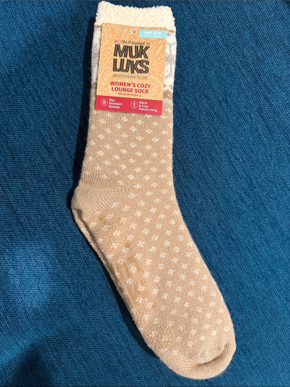 Muk Luks Casual Cozy Sock - Tan with Cream Dots